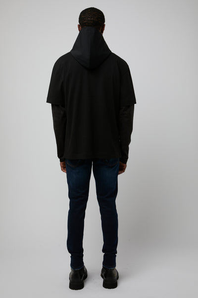 DOUBLE LAYER TECHINCAL SUED/JERSEY AND NYLON HOODIE T-SHIRT