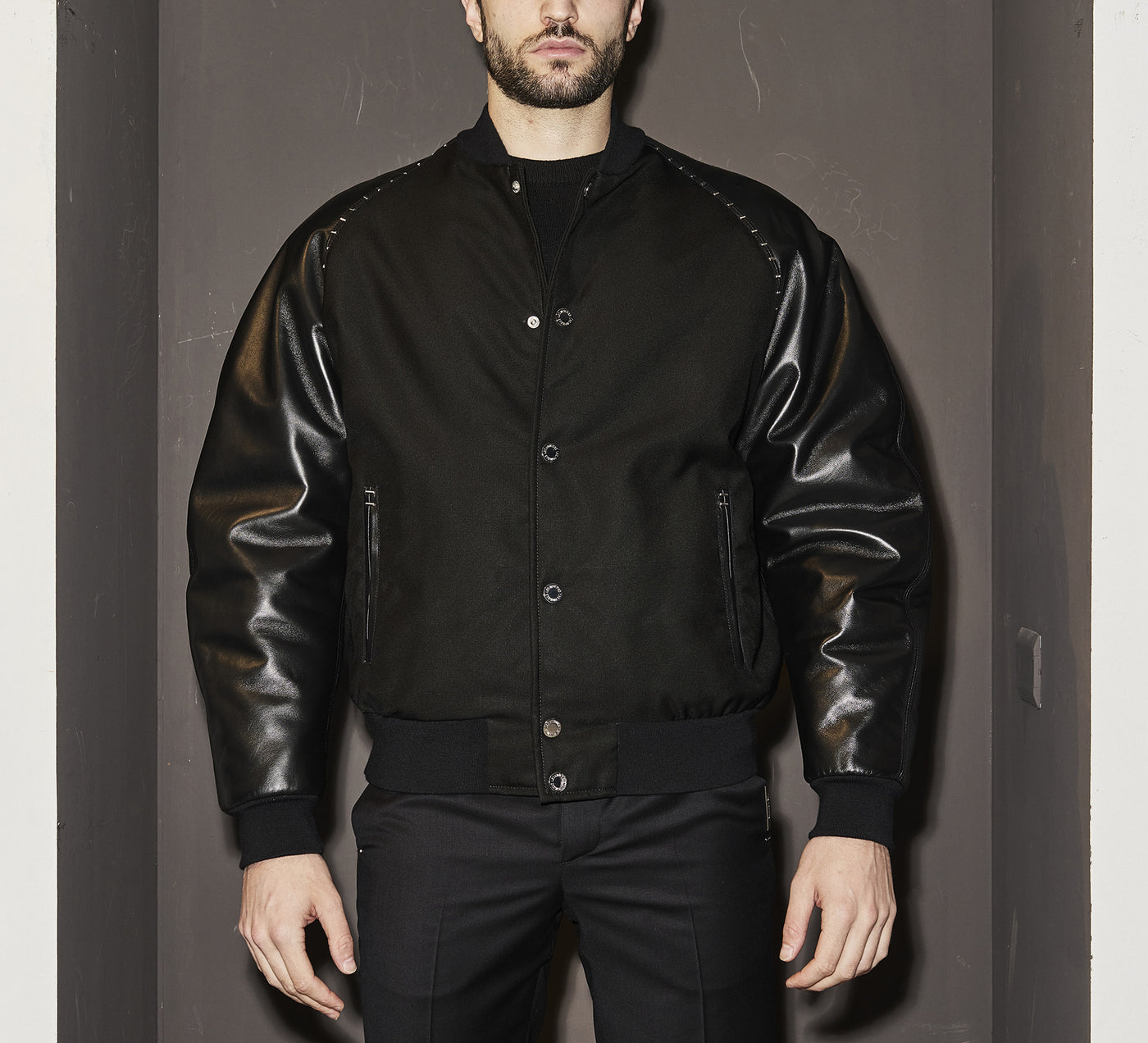 LHB2524009  Cordura nylon and Leather Bomber